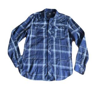 G-Star Raw Medium Blue Plaid Design Snap Button Shirt